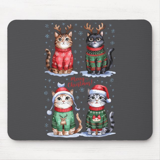 Alfombrilla De Ratón Christmas Cats _ Merry Christmas Cats Graphic  (Frente)