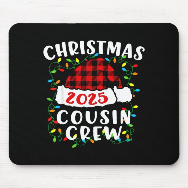 Alfombrilla De Ratón Christmas Cousin Crew 2025 Plaid Santa Hat Xmas Li (Frente)
