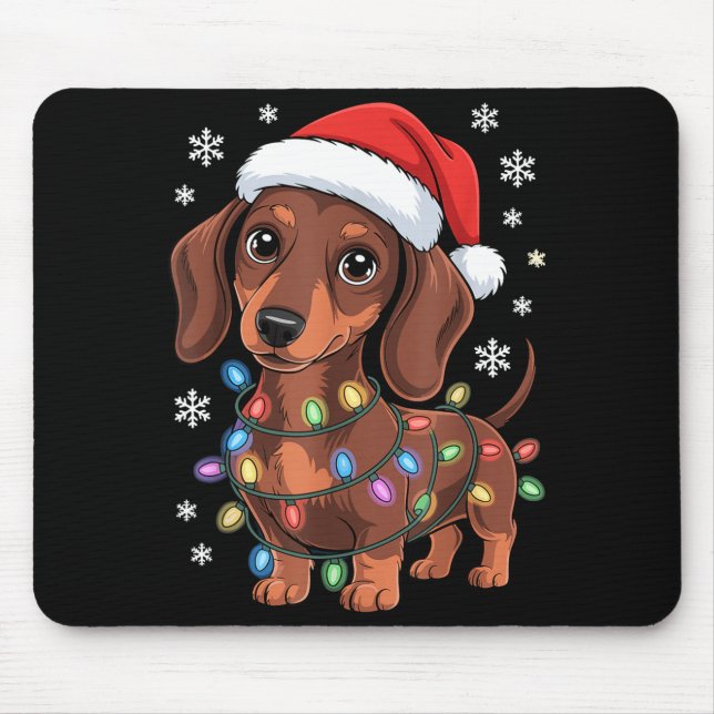 Alfombrilla De Ratón Christmas Dachshund Lights Santa Hat Holiday Dog L (Frente)