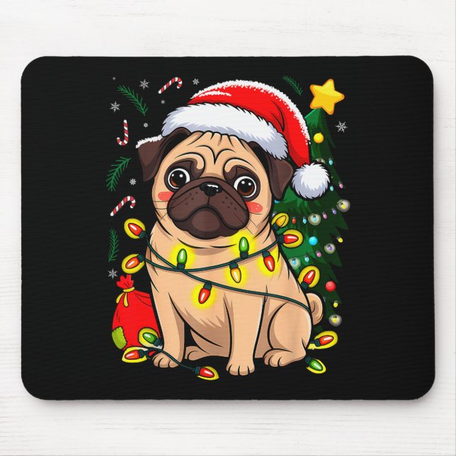 Alfombrilla De Ratón Christmas Dog Santa Clause Pug Puppy X-mas  (Frente)