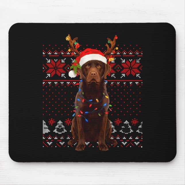 Alfombrilla De Ratón Christmas Dog With Hat And Lights - Funny Holiday  (Frente)