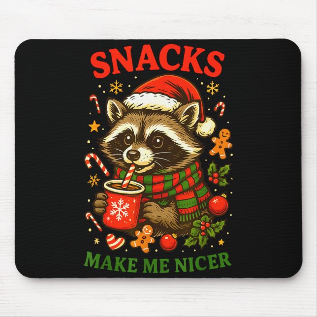 Alfombrilla De Ratón Christmas Funny Cute Feral Raccoon Snacks Make Me  (Frente)