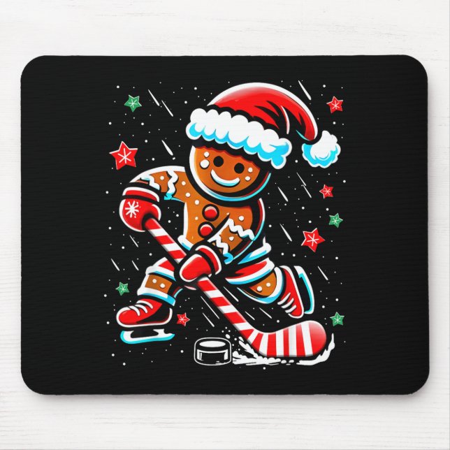 Alfombrilla De Ratón Christmas Gingerbread Ice Hockey Srts Funny Xmas P (Frente)