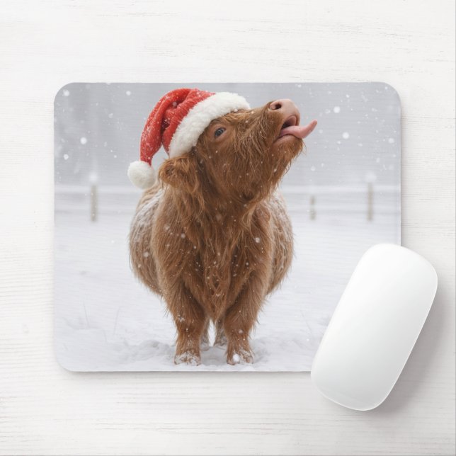 Alfombrilla De Ratón Christmas Highland Cow Catching Snowflakes (Con ratón)