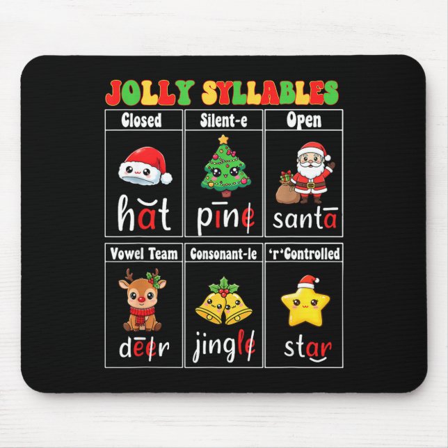 Alfombrilla De Ratón Christmas Jolly Syllables Teacher Students Funny S (Frente)