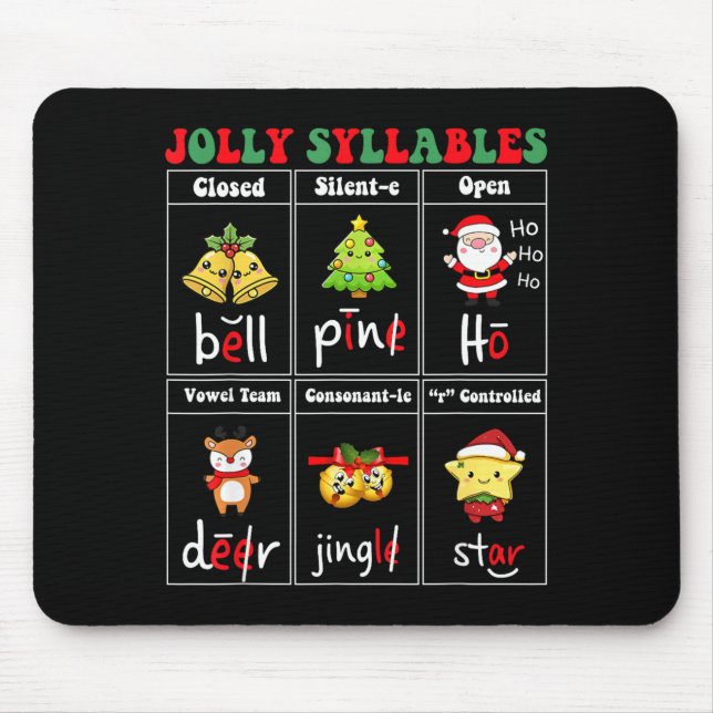 Alfombrilla De Ratón Christmas Jolly Syllables Teacher Students Funny S (Frente)