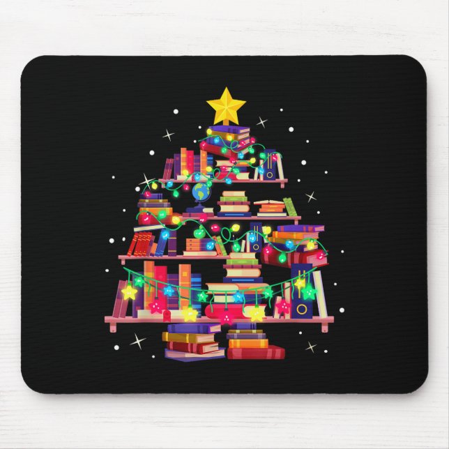 Alfombrilla De Ratón Christmas Library Tree Love Reading Books Nerd Tea (Frente)