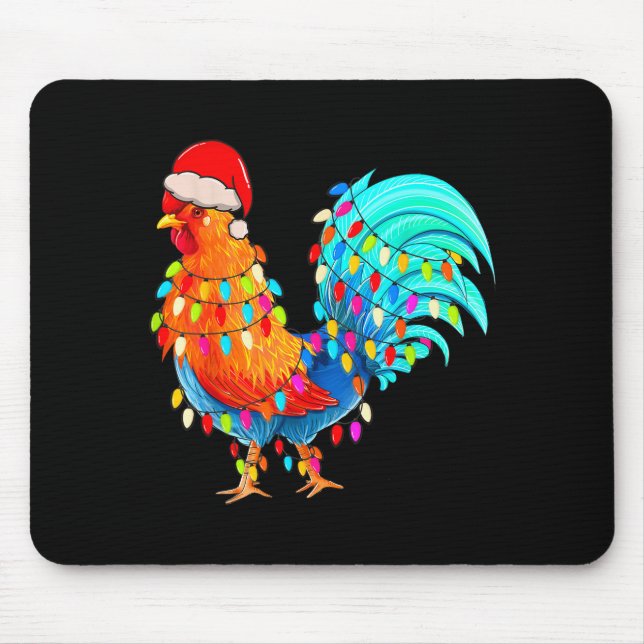 Alfombrilla De Ratón Christmas Lights Chicken Wearing Xmas Hat Chicken  (Frente)
