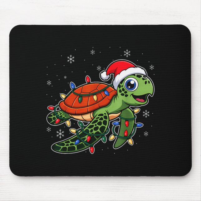 Alfombrilla De Ratón Christmas Lights Turtle Wearing Xmas Hat - Lover  (Frente)