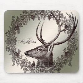 Alfombrilla De Ratón Christmas Monogram Floral Reindeer Golden Winter