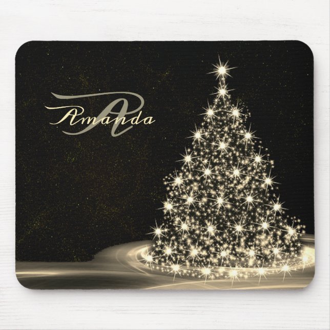 Alfombrilla De Ratón Christmas Monogram Golden Shiny Tree Winter Black (Frente)