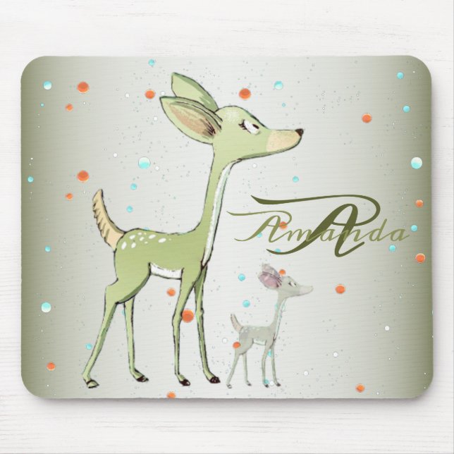 Alfombrilla De Ratón Christmas Monogram Green Deers Holidays Cute (Frente)