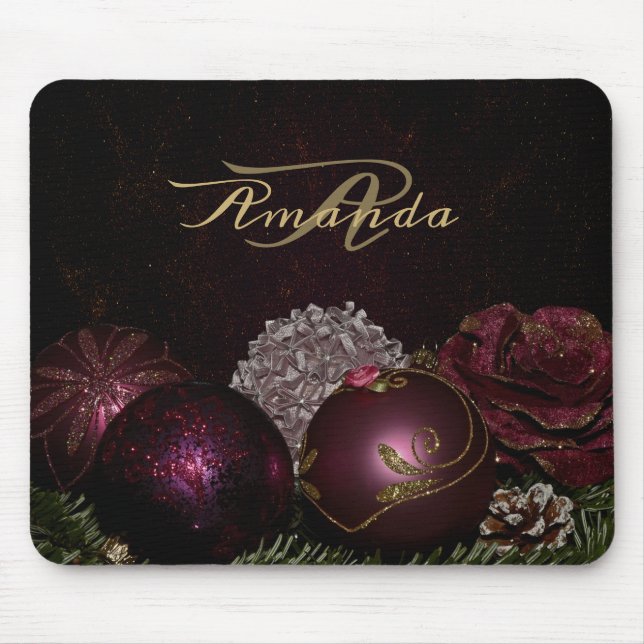 Alfombrilla De Ratón Christmas Monogram Pink Ornament Green Black (Frente)