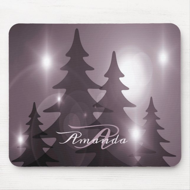 Alfombrilla De Ratón Christmas Monogram Pink Trees Holiday Winter (Frente)