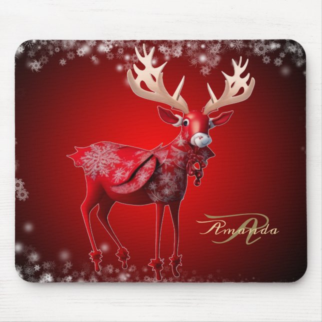 Alfombrilla De Ratón Christmas Monogram Red Reindeer Winter Holidays (Frente)