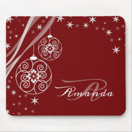 Alfombrilla De Ratón Christmas Monogram White Ornaments Red Elegant