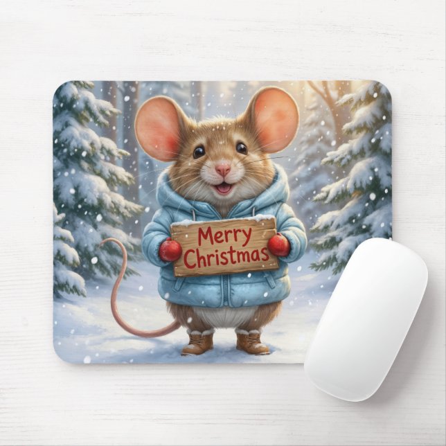 Alfombrilla De Ratón Christmas Mouse In Winter Forest (Con ratón)