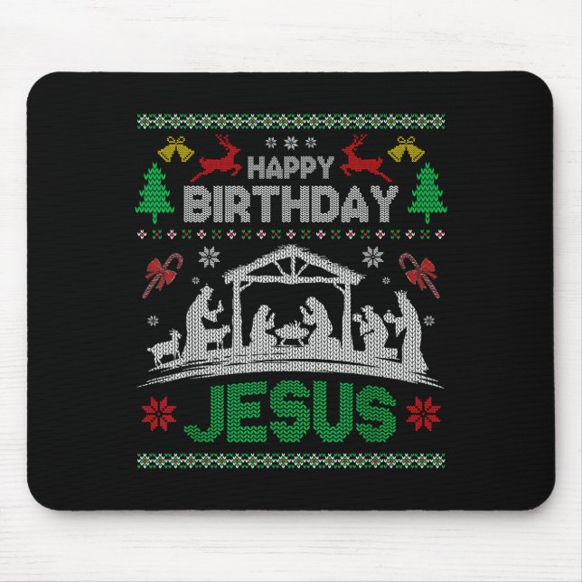 Alfombrilla De Ratón Christmas Outfit Happy Birthday Jesus Holiday Ugly (Frente)