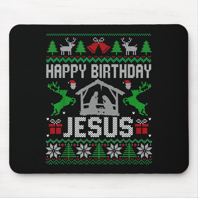 Alfombrilla De Ratón Christmas Outfit Happy Birthday Jesus Holiday Ugly (Frente)