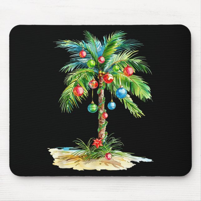 Alfombrilla De Ratón Christmas Palm Tree Light Hawaiian Trocal Xmas Men (Frente)