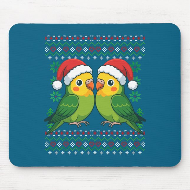 Alfombrilla De Ratón Christmas Parakeet Ugly Xmas Sweater Parakeets Lon (Frente)