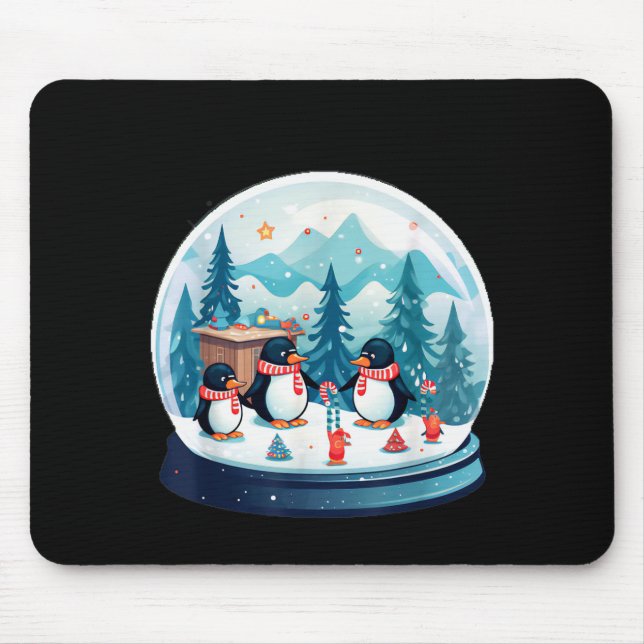 Alfombrilla De Ratón Christmas Penguin Snow Globe Scene Family Holiday  (Frente)