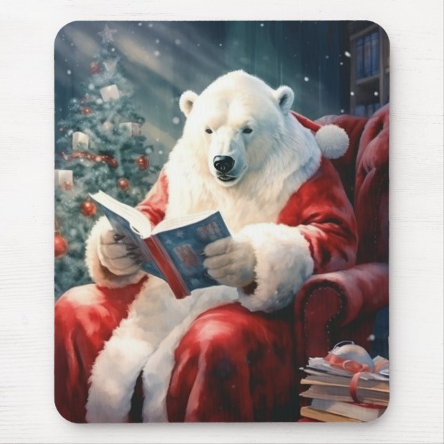 Alfombrilla De Ratón Christmas Polar Bear reading (Frente)