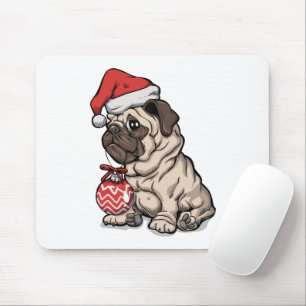 Alfombrilla De Ratón Christmas Pug cute hat cartoon