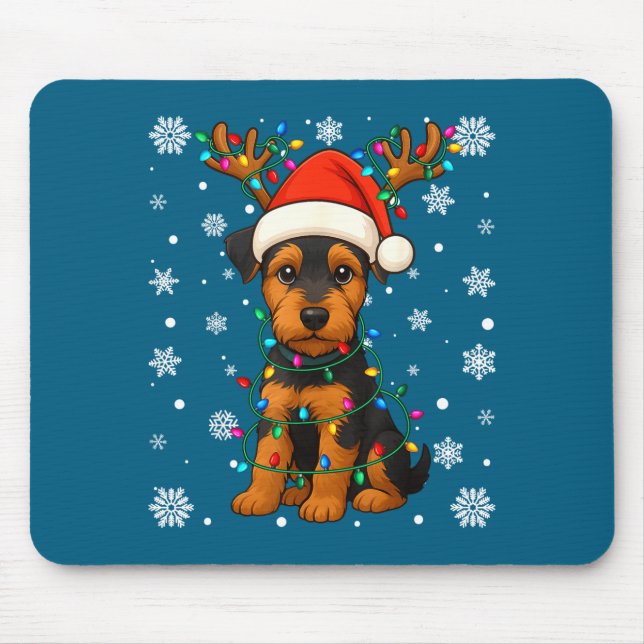 Alfombrilla De Ratón Christmas Santa Hat Reindeer Airedale Terrier Love (Frente)