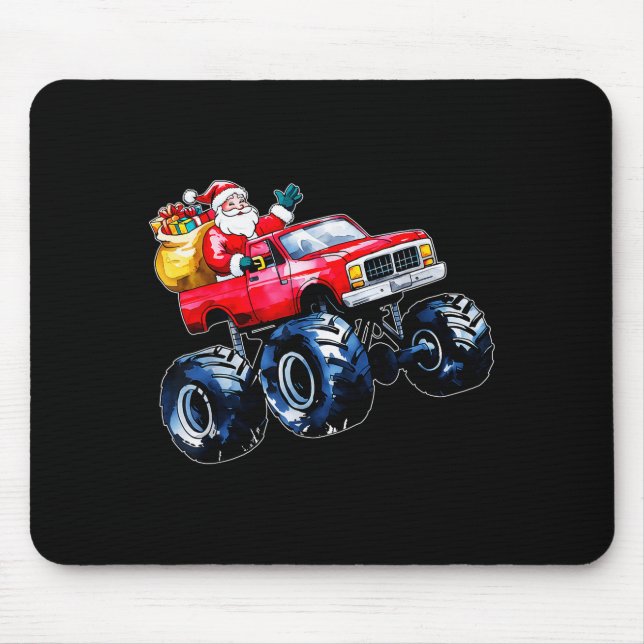 Alfombrilla De Ratón Christmas Santa Monster Truck Xmas Boys Kids Toddl (Frente)