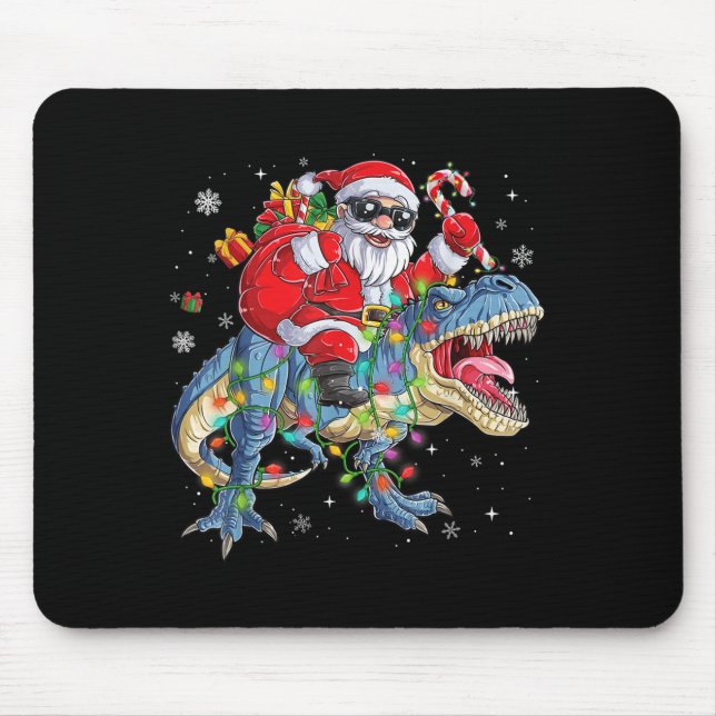 Alfombrilla De Ratón Christmas Santa Riding Dinosaur Funny Xmas Lights  (Frente)