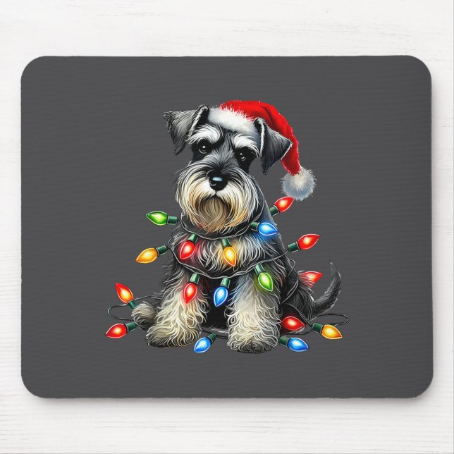 Alfombrilla De Ratón Christmas Schnauzer Dog Santa Hat Xmas Light Holid (Frente)