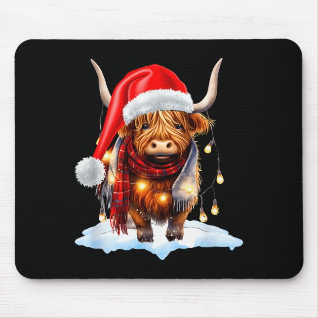 Alfombrilla De Ratón Christmas Scottish Highland Cow Wrapped In Christm (Frente)