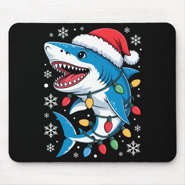 Alfombrilla De Ratón Christmas Shark Santa Hat Wrapped Lights Holiday S (Frente)