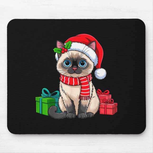 Alfombrilla De Ratón Christmas Siamese Cat Holiday Kitten Xmas Men Wome (Frente)