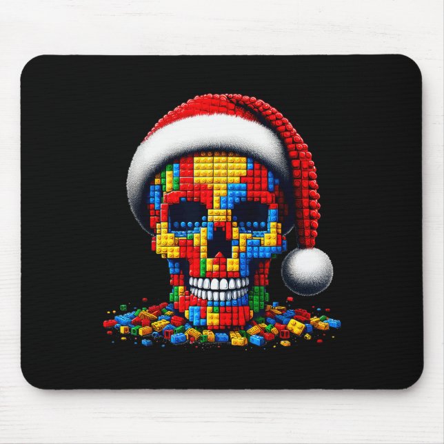 Alfombrilla De Ratón Christmas Skull Santa Hat Block Bricks Master Buil (Frente)