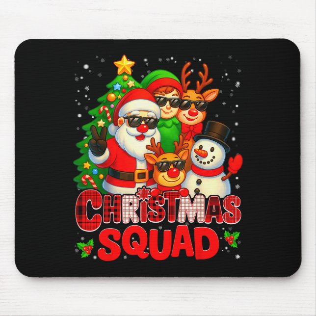Alfombrilla De Ratón Christmas Squad Plaid Santa Snowman Elf Rudolph Xm (Frente)