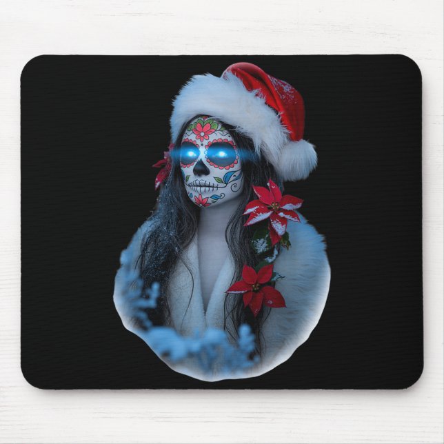 Alfombrilla De Ratón Christmas Sugar Skull Art Woman Santa Hat Festive  (Frente)