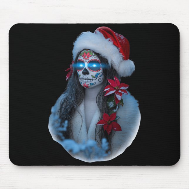 Alfombrilla De Ratón Christmas Sugar Skull Art Woman Santa Hat Festive  (Frente)