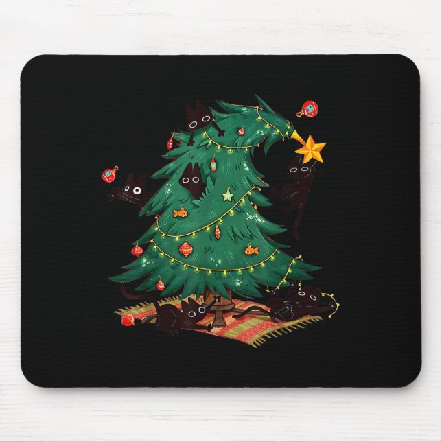 Alfombrilla De Ratón Christmas Tree And Cat Cute Christmas Cat Lover  (Frente)