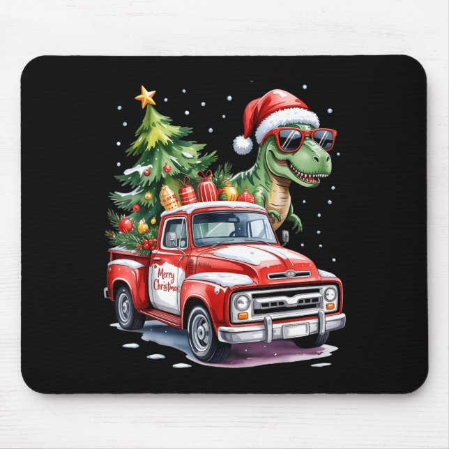 Alfombrilla De Ratón Christmas Tree Car Truck Dinosaur Trex Christmas B (Frente)