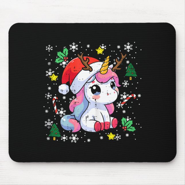 Alfombrilla De Ratón Christmas Unicorn Cute Magical Xmas Toddler Girls  (Frente)