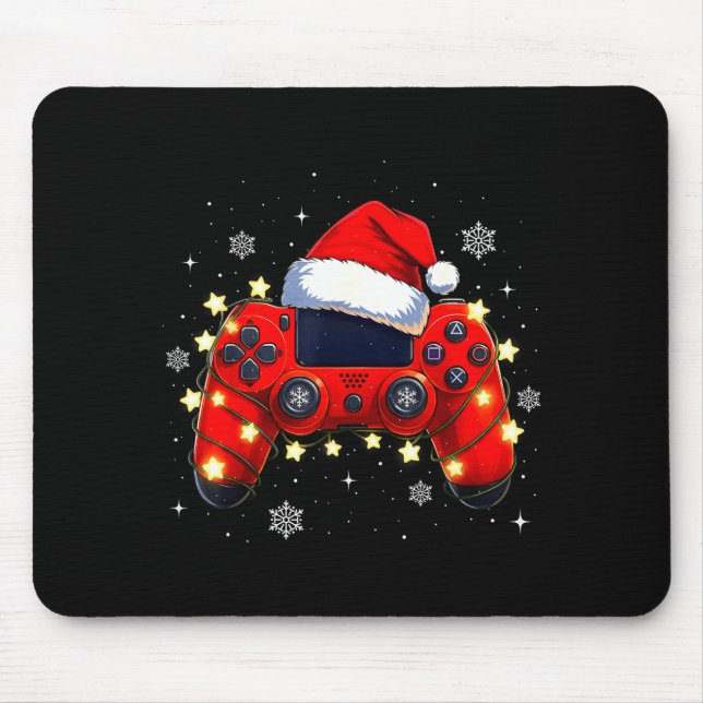 Alfombrilla De Ratón Christmas Video Game Controller Santa Hat Gamer Bo (Frente)