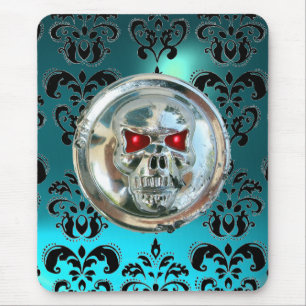 Alfombrilla De Ratón CHROME SKULL, Damask, Blue Aquamarine
