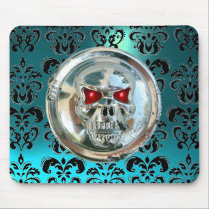 Alfombrilla De Ratón CHROME SKULL, Damask, Blue Aquamarine