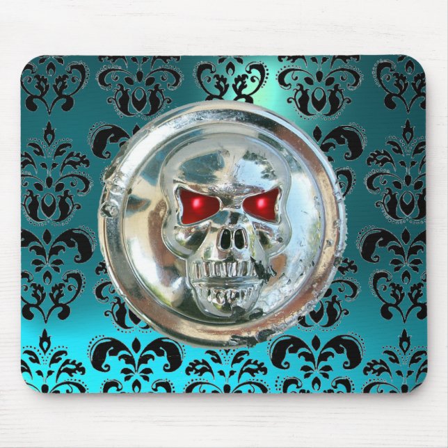 Alfombrilla De Ratón CHROME SKULL, Damask, Blue Aquamarine (Frente)