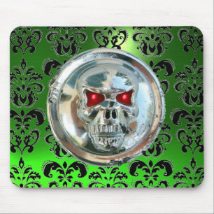 Alfombrilla De Ratón CHROME SKULL, Damask, Green Emerald