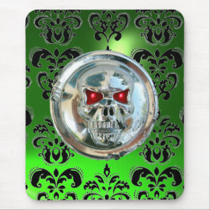 Alfombrilla De Ratón CHROME SKULL, Damask, Green Emerald