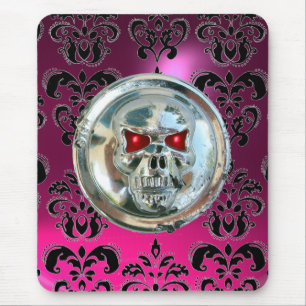 Alfombrilla De Ratón CHROME SKULL, Damask Pink, Purple Amethyst