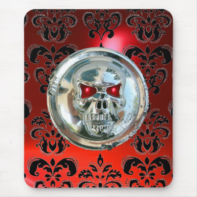 Alfombrilla De Ratón CHROME SKULL, Damask, Red Ruby (Frente)